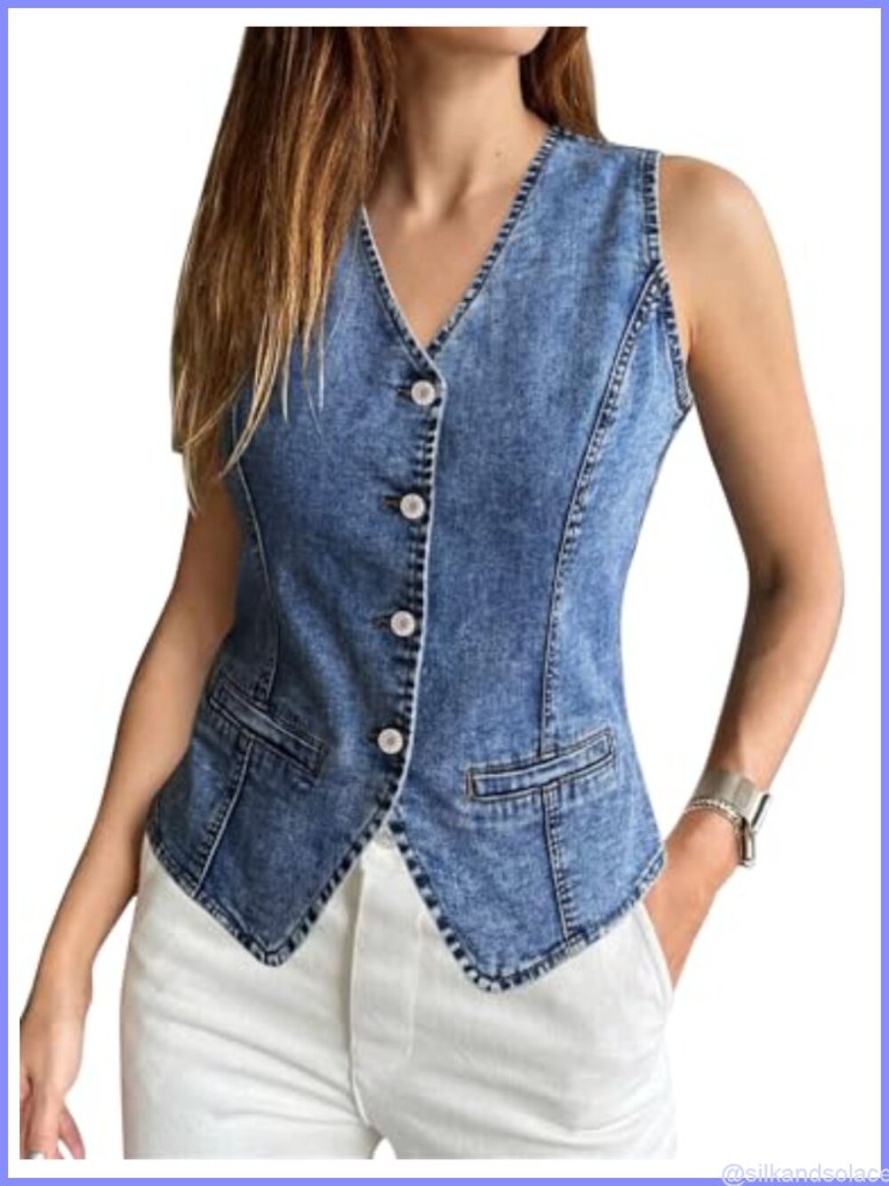 Women's Stretchy Denim Vest Sleeveless Western Button Down Summer Jean Top